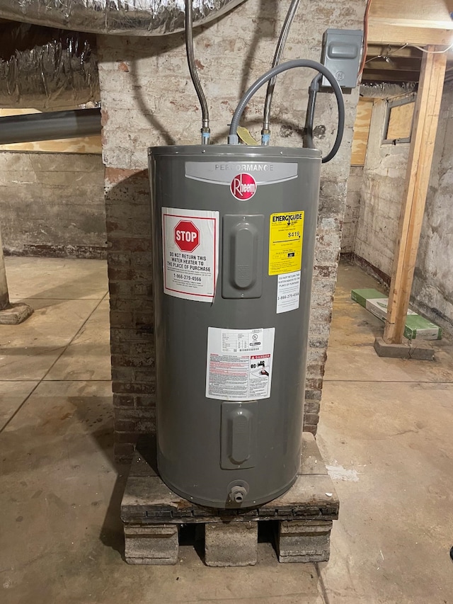 utility room with electric water heater