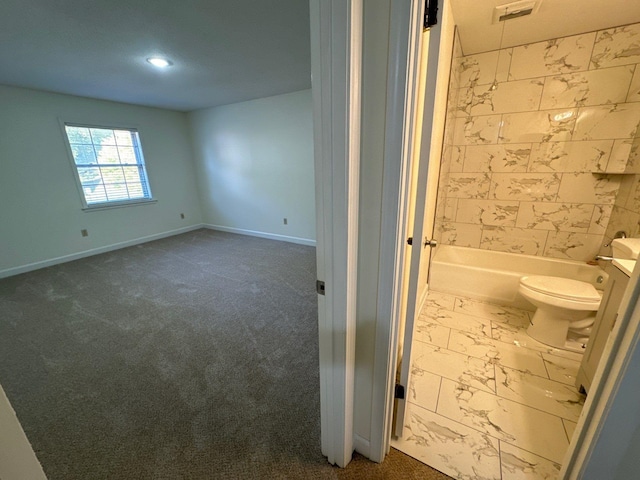 full bathroom with vanity, shower / bath combination, and toilet