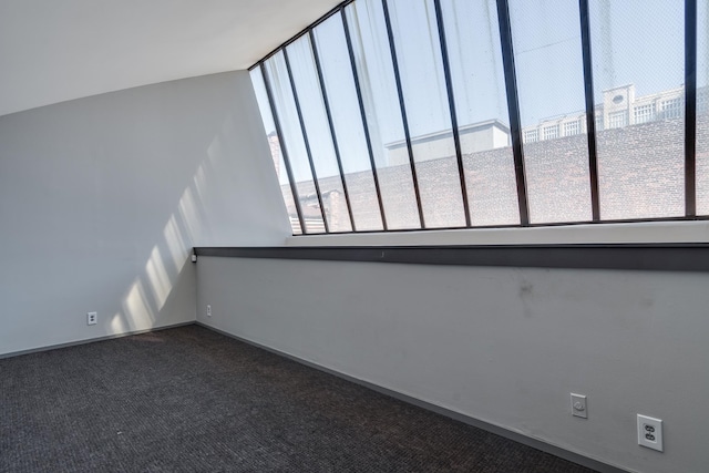 empty room with dark colored carpet and a wealth of natural light