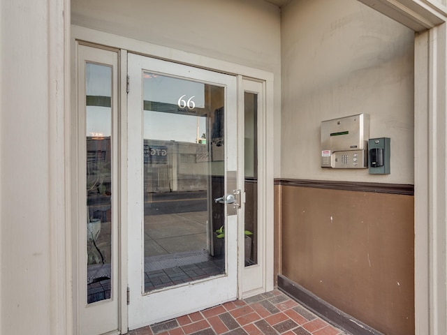 doorway to property featuring french doors