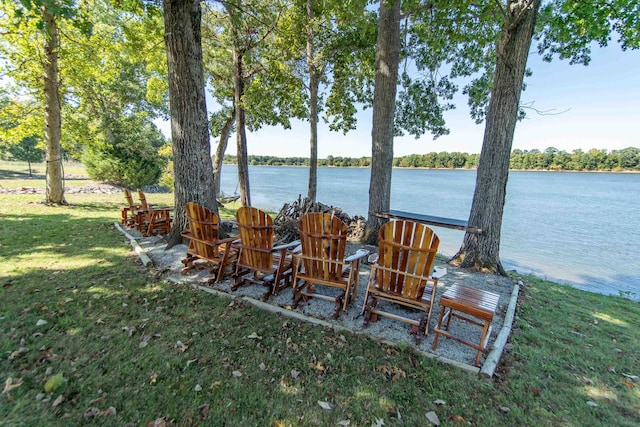 exterior space with a water view