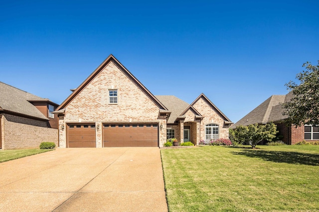 view of front of property featuring a garage and a front yard