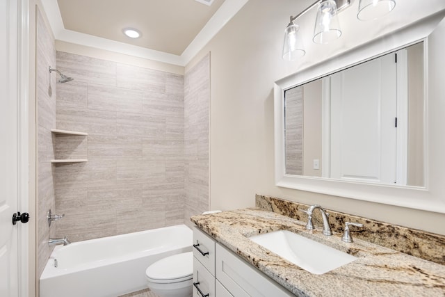 full bathroom with vanity, toilet, and tiled shower / bath combo