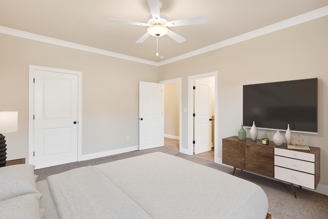 6625 Pidgeon Woods Cv, Memphis, TN 38119 - carpeted bedroom with baseboards, crown molding, and a ceiling fan