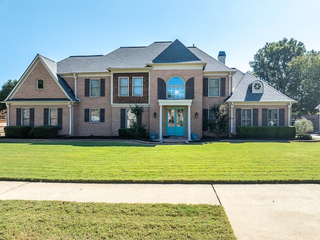 view of front of house with french doors and a front yard