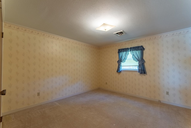 carpeted empty room featuring a textured ceiling