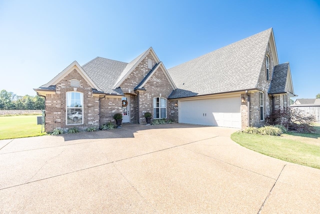 view of front of property with a garage and a front yard