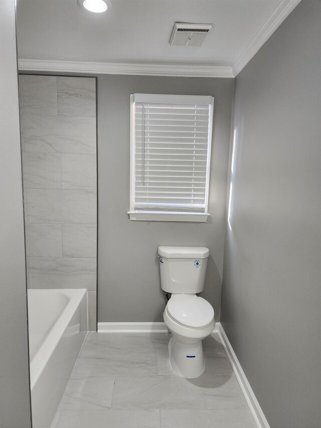425 S Reese St S, Memphis, TN 38111 - full bath with toilet, baseboards, visible vents, marble finish floor, and crown molding