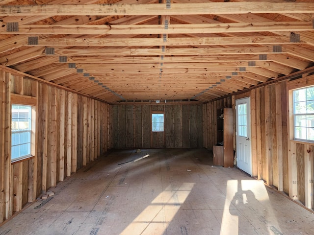 miscellaneous room featuring lofted ceiling