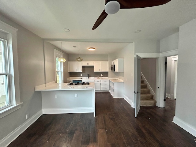 kitchen featuring a healthy amount of sunlight, dark hardwood / wood-style floors, and white cabinetry