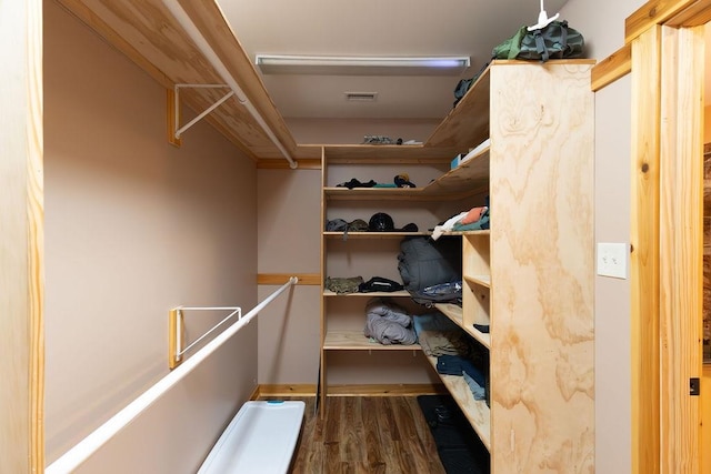 spacious closet with dark hardwood / wood-style floors