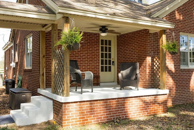 view of patio featuring ceiling fan