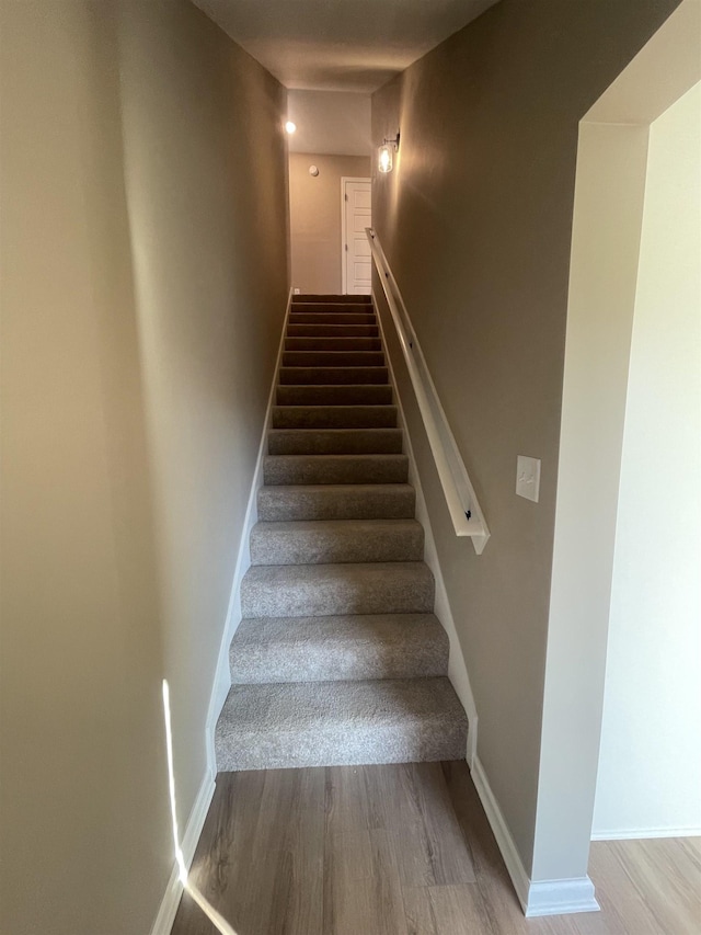 stairs with hardwood / wood-style flooring