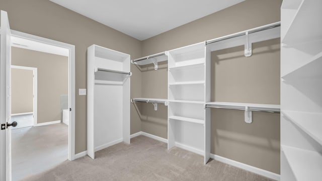 spacious closet featuring light carpet