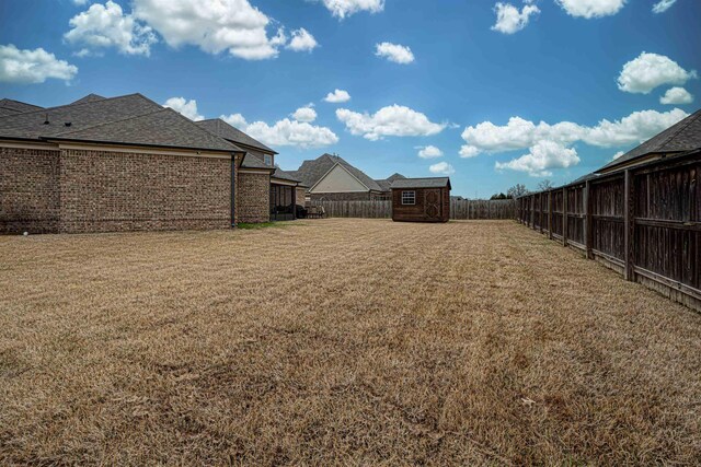 view of yard featuring a storage unit