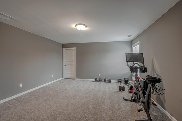 workout area featuring carpet floors