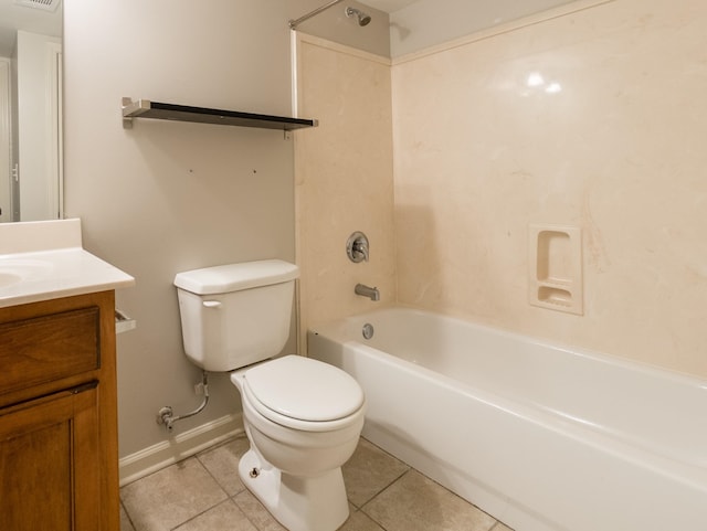 full bathroom with toilet, shower / bathing tub combination, vanity, and tile patterned flooring