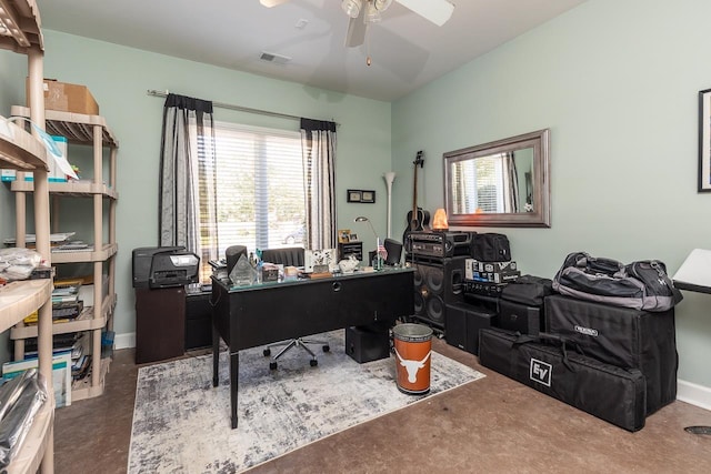 1842 Swynford Ln, Collierville, TN 38017 - office space with baseboards, visible vents, ceiling fan, and concrete floors