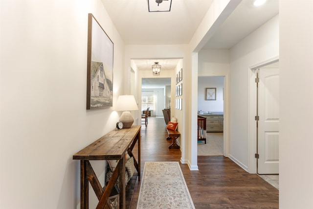 corridor with dark wood-type flooring