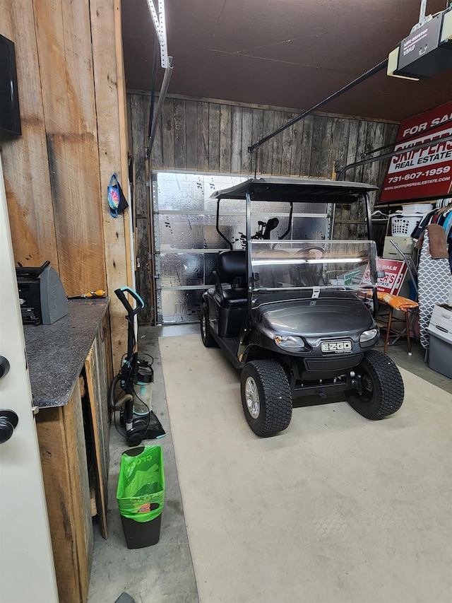 garage with wooden walls