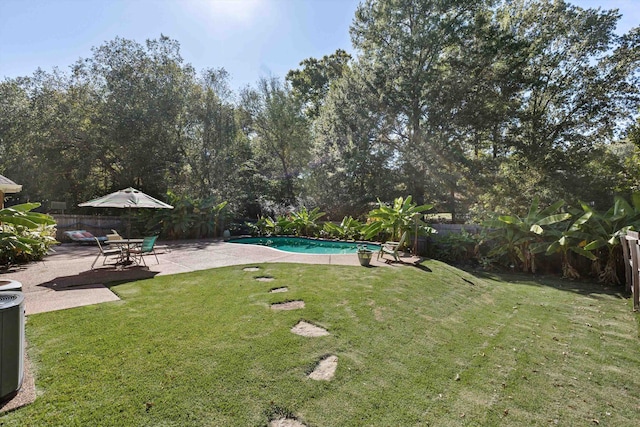 view of yard featuring a patio area and a fenced in pool