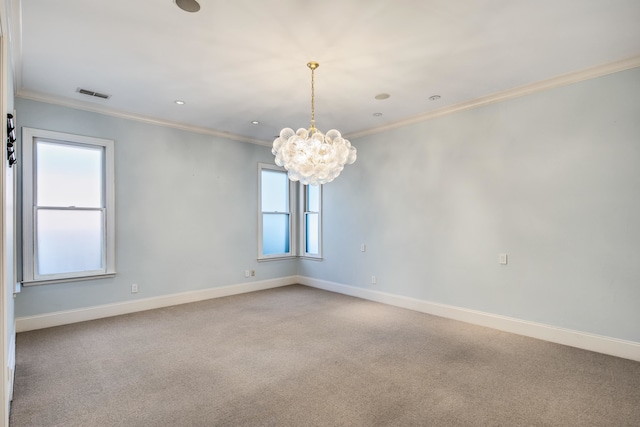 unfurnished room featuring crown molding, carpet flooring, and a wealth of natural light