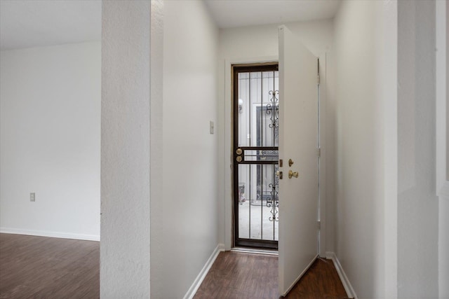 doorway to outside featuring plenty of natural light and dark hardwood / wood-style flooring