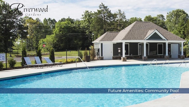 view of pool with a patio, cooling unit, and an outdoor structure