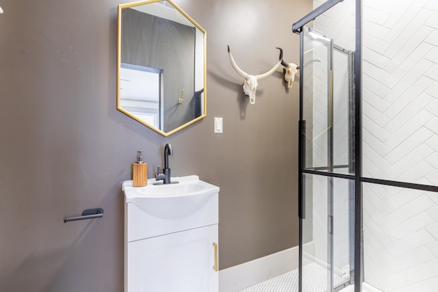 bathroom featuring vanity and walk in shower