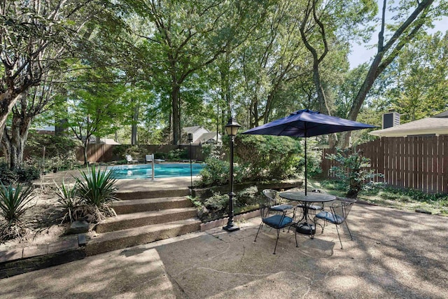 view of patio / terrace featuring a fenced in pool