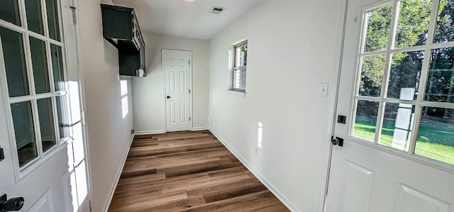 doorway to outside with dark wood-type flooring