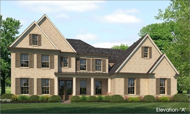 view of front facade with french doors and a front yard