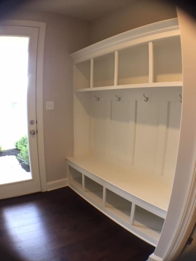 mudroom with dark hardwood / wood-style flooring