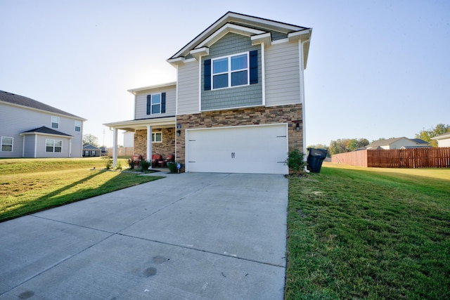 view of front facade with a front lawn and a garage