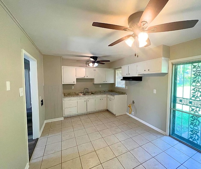 kitchen with white cabinetry, ceiling fan, sink, and a wealth of natural light