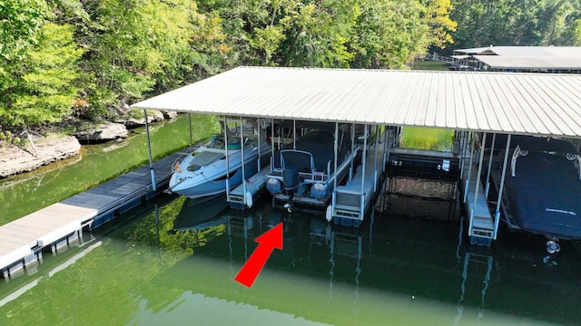 view of dock featuring a water view