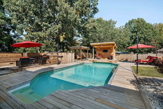 view of pool featuring a deck