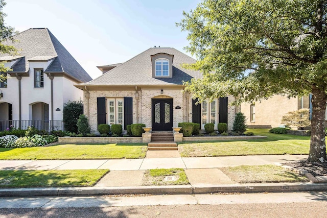 french provincial home featuring a front lawn