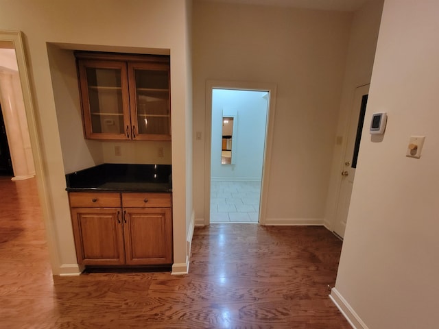 interior space with dark hardwood / wood-style floors