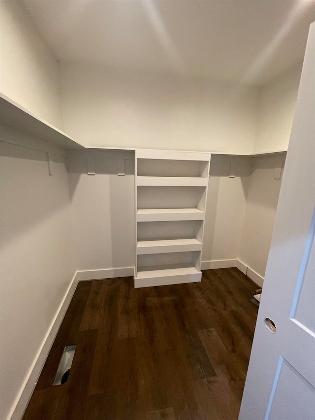 spacious closet with dark wood-type flooring