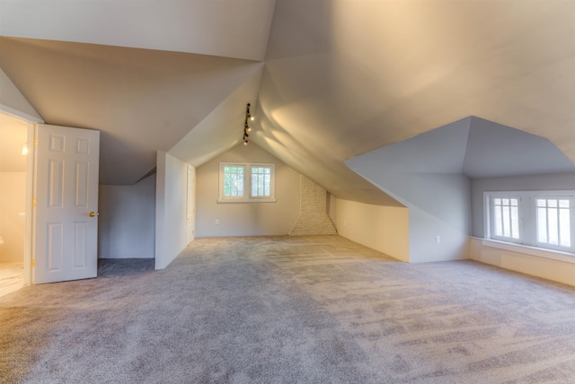 additional living space featuring light carpet and lofted ceiling