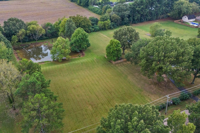 bird's eye view featuring a water view and a rural view