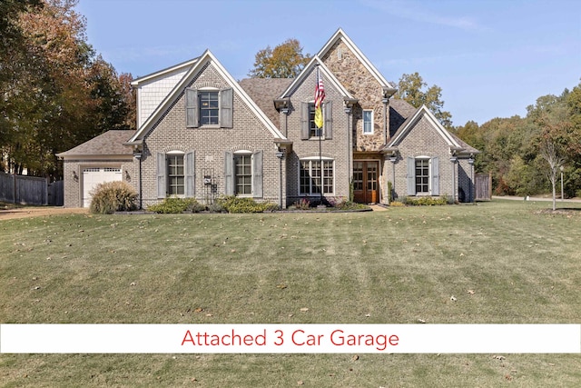 front facade with a front yard and a garage