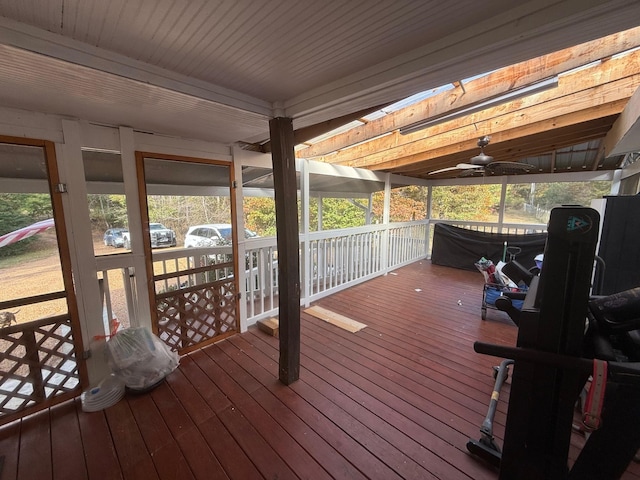 wooden terrace with ceiling fan