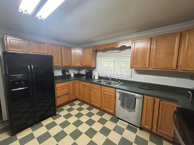 11361 Macon Rd, Eads, TN 38028 - kitchen with black fridge, dishwasher, a sink, light floors, and stove