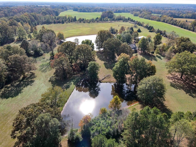 aerial view with a rural view and a water view