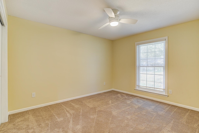 carpeted empty room featuring ceiling fan and a textured ceiling