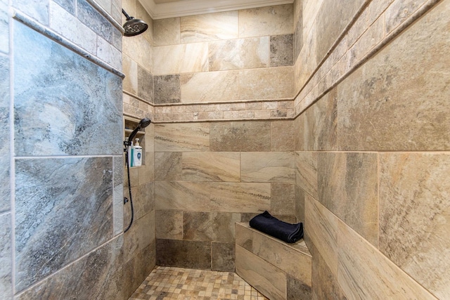 details with a tile shower