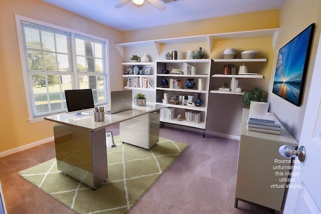 office featuring carpet and ceiling fan