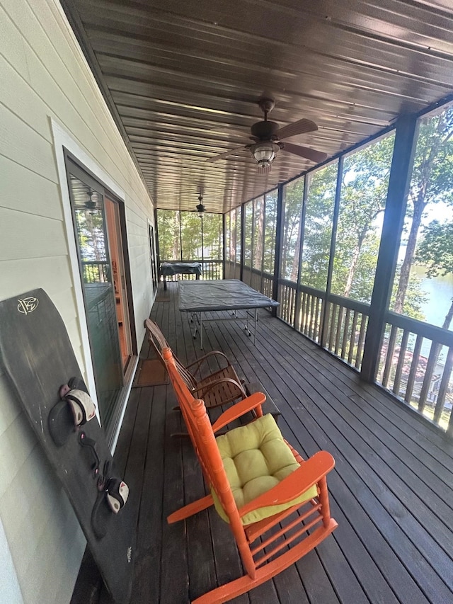 wooden terrace with ceiling fan